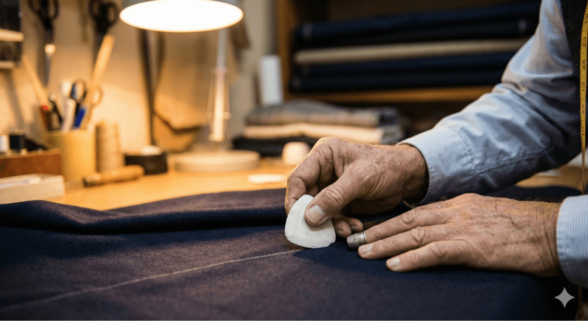 紳裝西服資深裁縫師手工縫製全訂製西裝，展現極致 Bespoke 工藝細節。