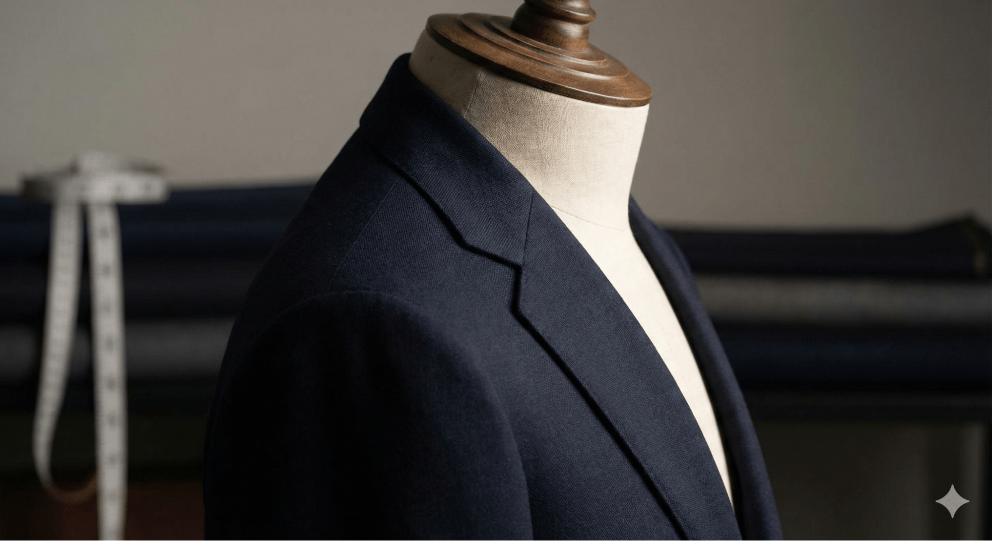 高級訂製西裝的鑑賞重點：手工八字縫打造的自然立體駁頭弧度。